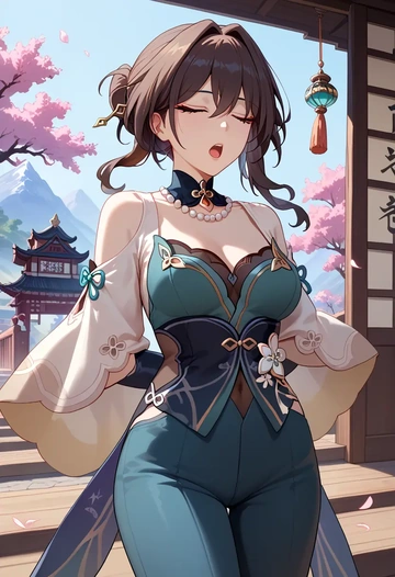 star rail,ruan mei,kimono,silk,wide-leg trousers  - AI generated anime art